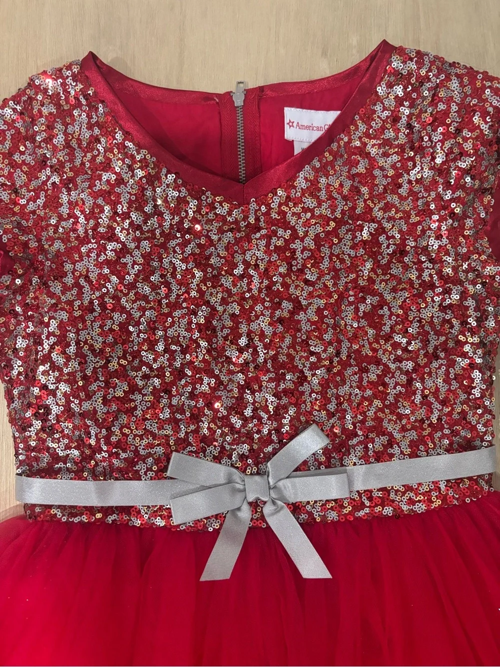 American Girl Size 10 Red Sequin Tulle Christmas Holiday Party Dress